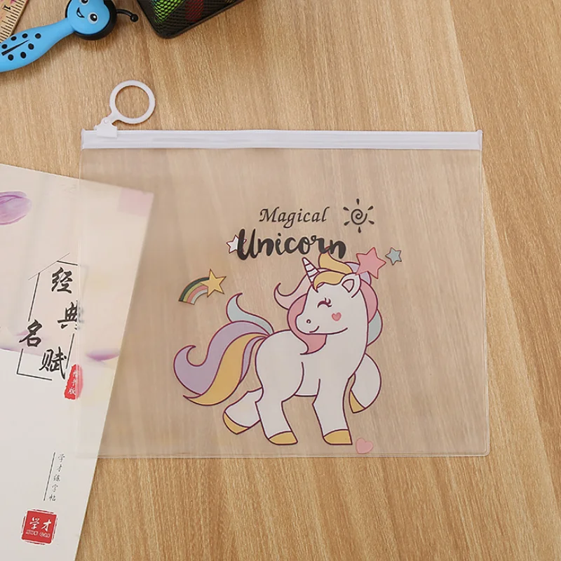 Чехол для карандашей с единорогом сумка хранения кольцом мультяшный розовый