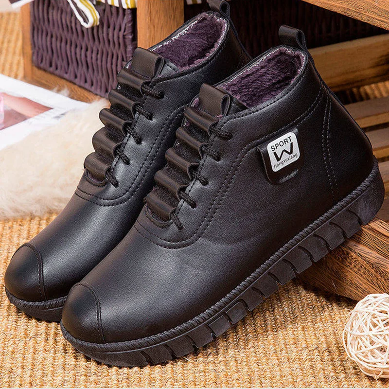 Красные ботильоны Женская зимняя кожаная обувь Мягкие Водонепроницаемые