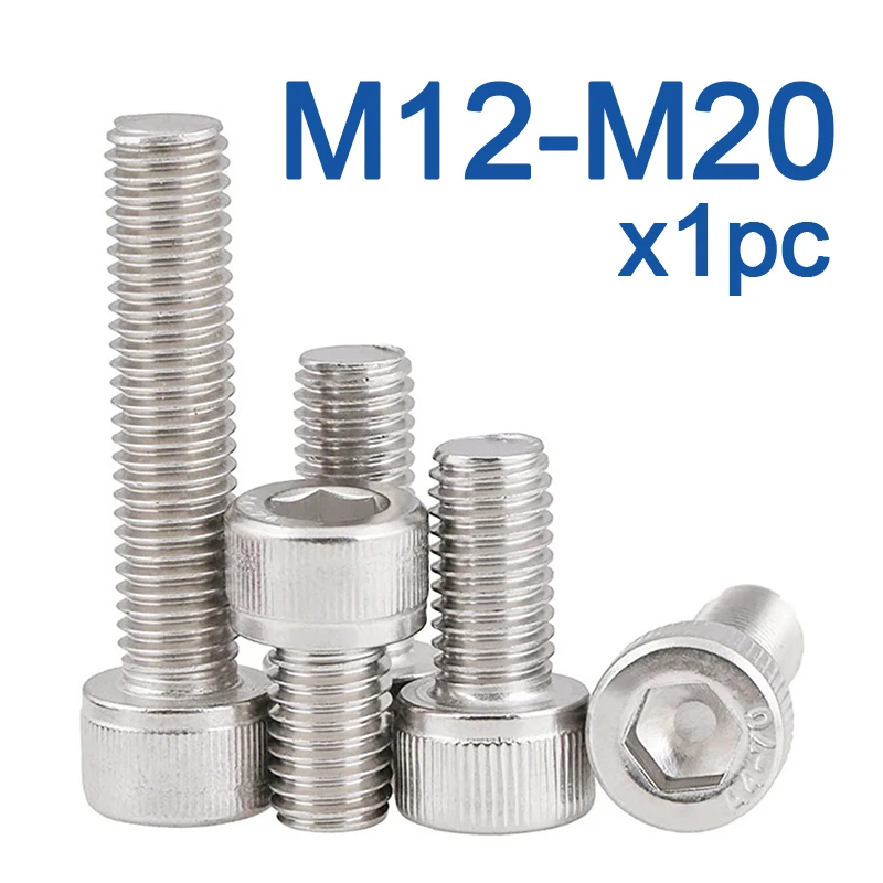 

1 шт. шестигранный винт с головкой M12 M14 M16 M18 M20 шестигранный болт из нержавеющей стали DIN912
