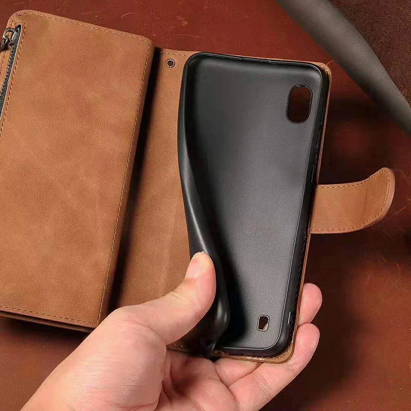 Leather Luxury Zipper Wallet Phone Bag Case for Samsung S10 S8 S9 PLUS Note 10 pro A20E A50 A70 A51 Flip Shockproof Book Cover |