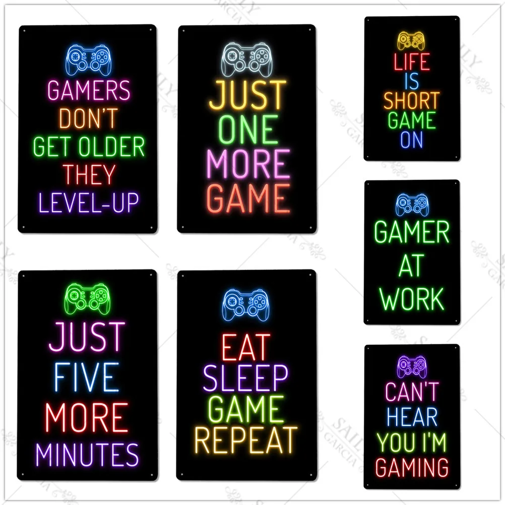 

Eat Sleep Game Repeat Gaming Tin Sign Wall Art Metal Poster Gamer Metal Plates for Kids Boys Room Man Cave Wall Decor Tin Sign