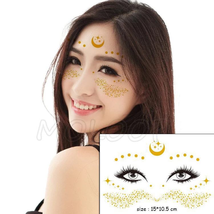 

Gold Face moon Star Temporary Tattoo Waterproof Blocked Freckles Makeup Stickers Eye Decal Body Art for Girl Kid 03
