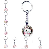 fashion cute mary cat design heart keychain cartoon kitten style glass dome keychain gift key ring gift for woman