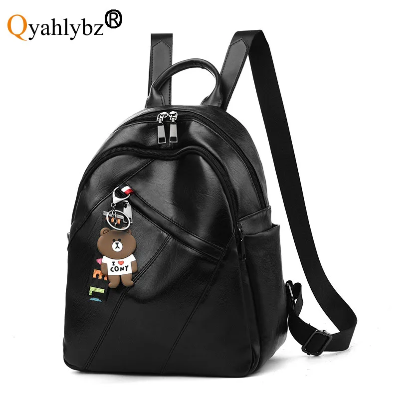 

Qyahlybz band soft leather female shoulder bag cheap women's 2021 fashion travel backpack ladies bag large capacity school bags