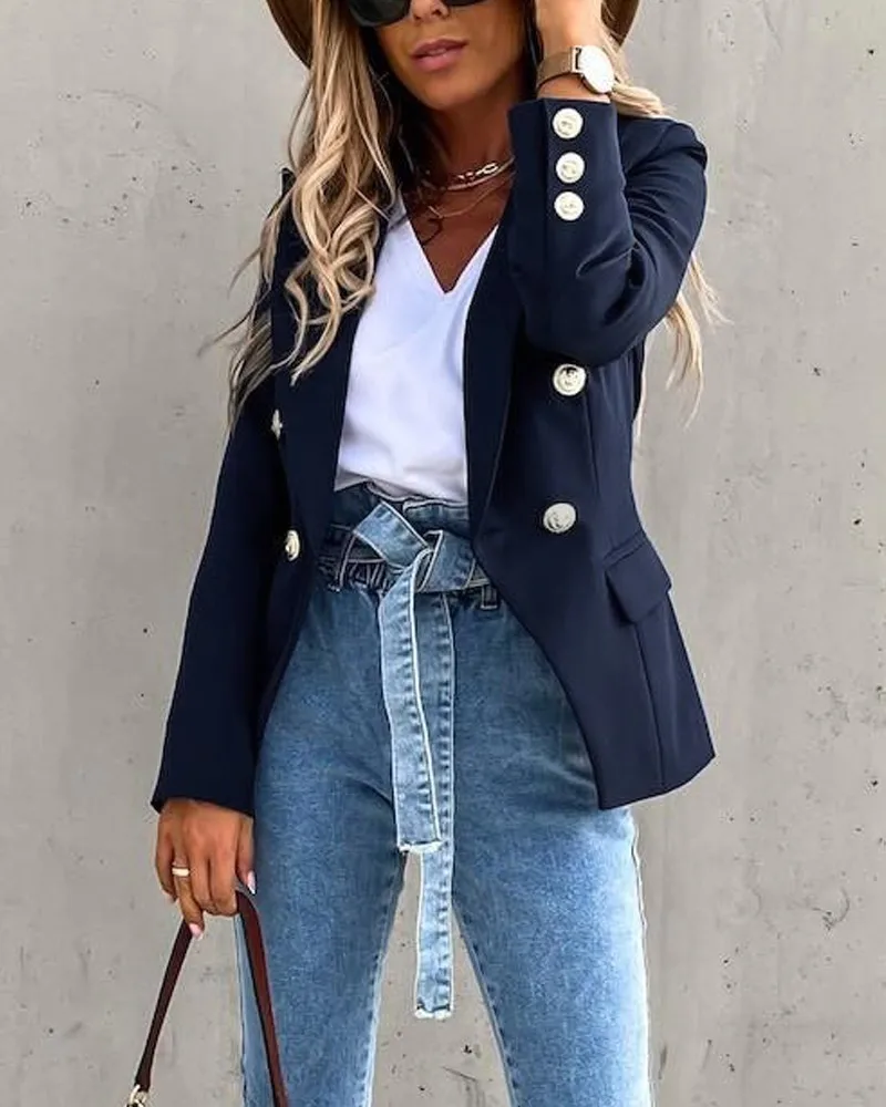 

Blazer Coat Women Long Sleeve Double Breasted Flap Detail Blazer