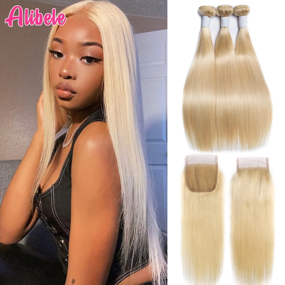 Alibele 613 пряди с закрытием медовый блонд бразильские человеческие волосы 3 remy|3/4