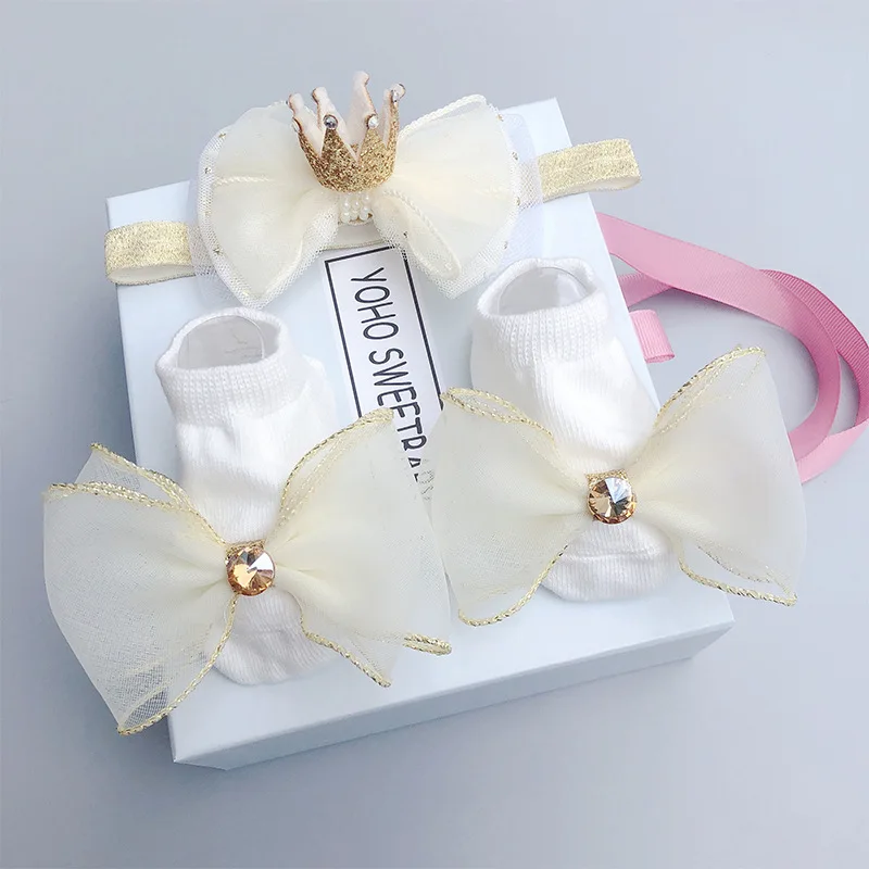 Носки и повязка на голову для новорожденных девочек 0-12 месяцев 2 шт.