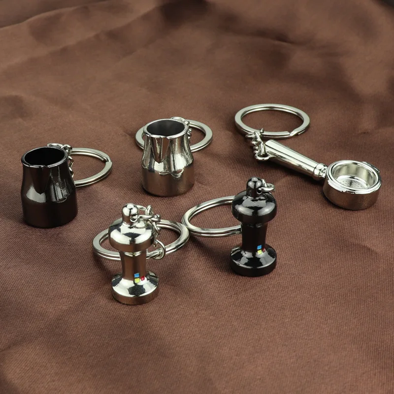 Simulation Portable Coffeeware Barista Coffee Tamper Keychain Cafe Machine Handle Moka Pitcher Keyring Espresso Accessories Gift