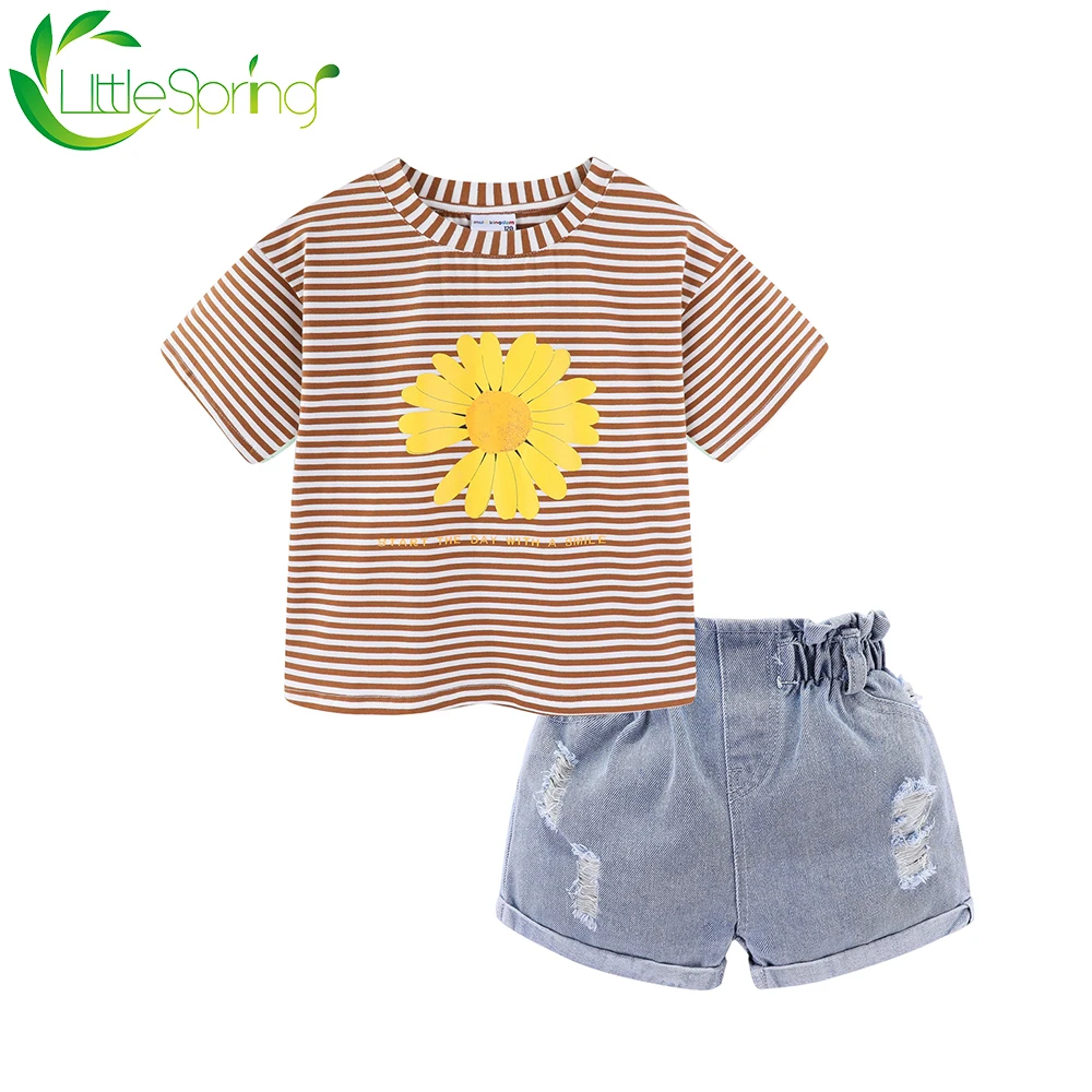 LittleSpring/комплекты одежды для маленьких девочек Повседневные футболки с короткими