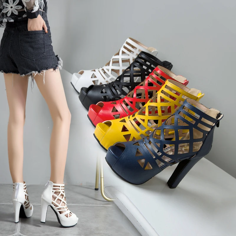 

Sexy High Heels Sandals For Women Shoes Peep Toe Zip Thin Cover Heels Female Shoes Summer Hollow Out Banquet Woman Sandalies