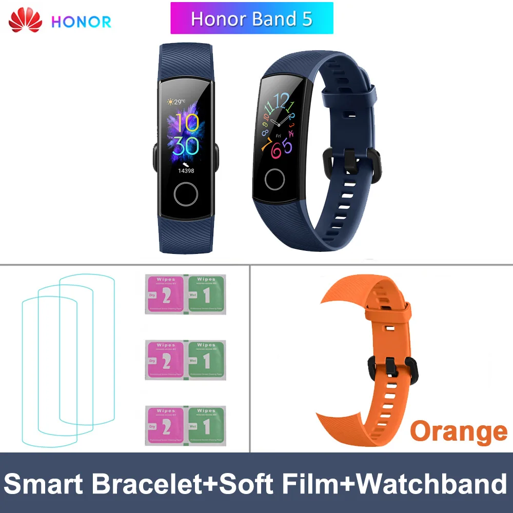 Blue Orange Strap HONOR Band 5 фитнес умный Браслет мониторинг сердечного ритма 5 АТМ водонепроницаемый плавающий Bluetooth 4,2 смарт часы наручные часы - Цвет: Blue Orange Strap