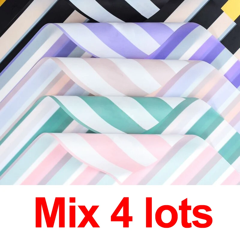 Mix 4lots 60*60 см, 20 шт, новинка, многоцветная полосатая бумага с цветами, плотная, водонепроницаемая, цветочный магазин, сделай сам, материал, упаковочная бумага - Цвет: Mix 4lots