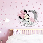 Наклейки на стену с Микки и Минни Маусом для детской комнаты, спальни, принцессы, малышей, виниловые наклейки, украшения для дома, обои для сна, Луны, детской