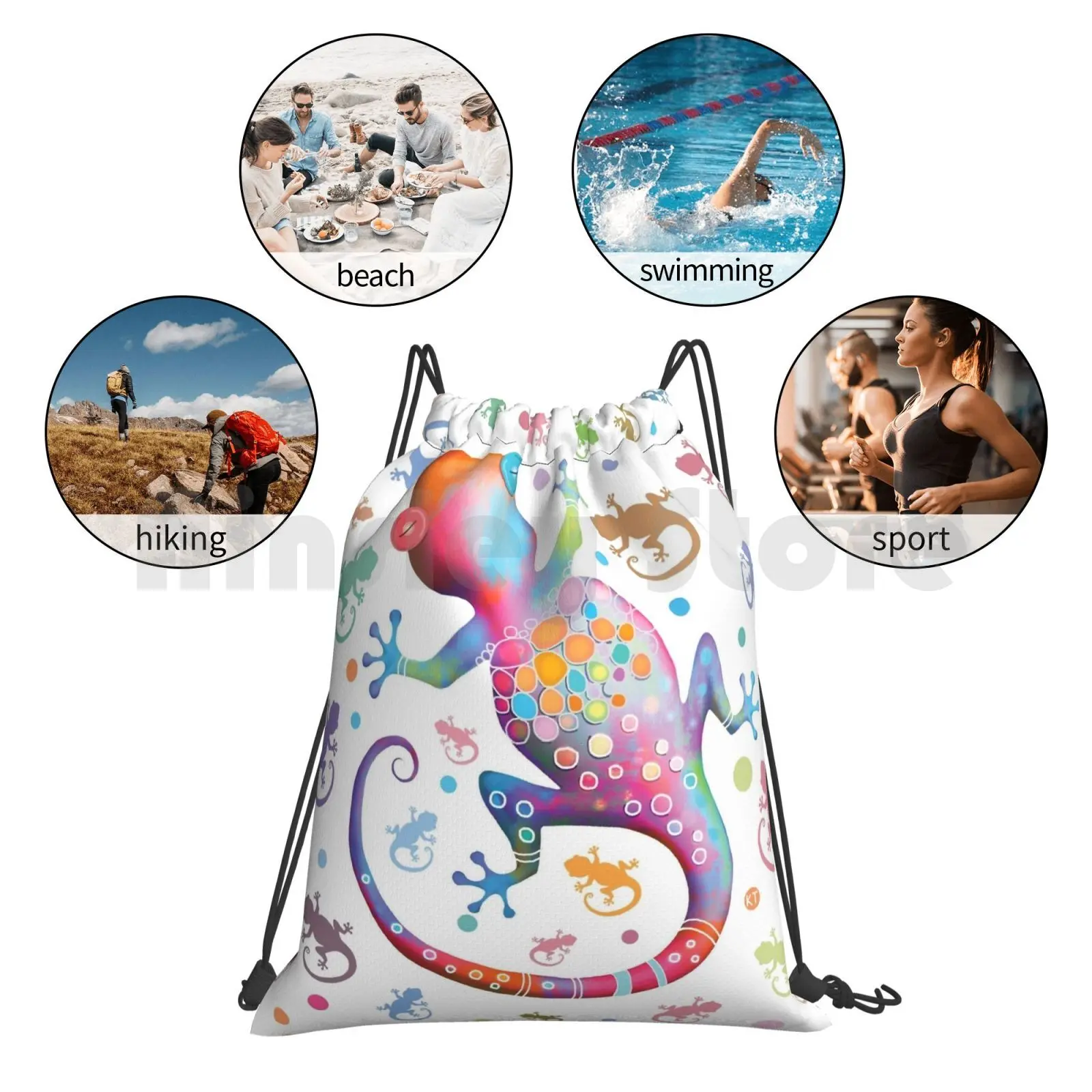 

Gecko Backpack Drawstring Bags Gym Bag Waterproof Gecko Lizard Animal Reptile Pink Animal Animals Gecko Geckos Lizard