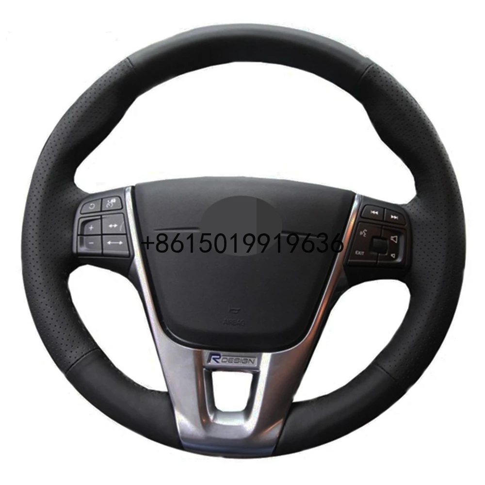 Чехол рулевого колеса автомобиля рука сшитый черный кожаный чехол для Volvo V40 XC60 S60