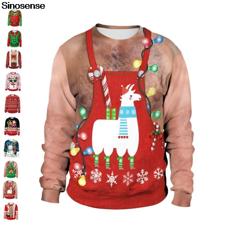 

Men Women Ugly Christmas Sweater 3D Funny Print Long Sleeve Crewneck Holiday Party Xmas Sweatshirt Couple Christmas Jumpers Tops