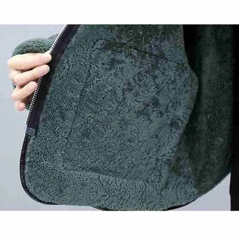 

New Fashion Green Faux Lamb Wool Fur Together Short Coat Women Winter Jacket Big Fur Collar Hooded Cloak Outwear Plus size KW353