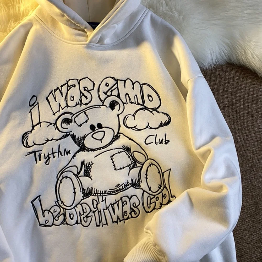 

Embroidered Cartoon Bear Women's Hoodie 2021 New Cute Loose Coat Casual Plush Warm Sweatshirt Cotton Pullover Kawaii Clothes