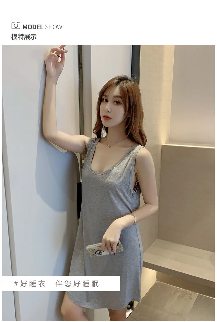 Summer 2021 Modal Sexy Women's Nightdress Sling Nightgown Home Wear Thin Sleeveless Nightwear Knee-Length Sleepwear Night Dress
