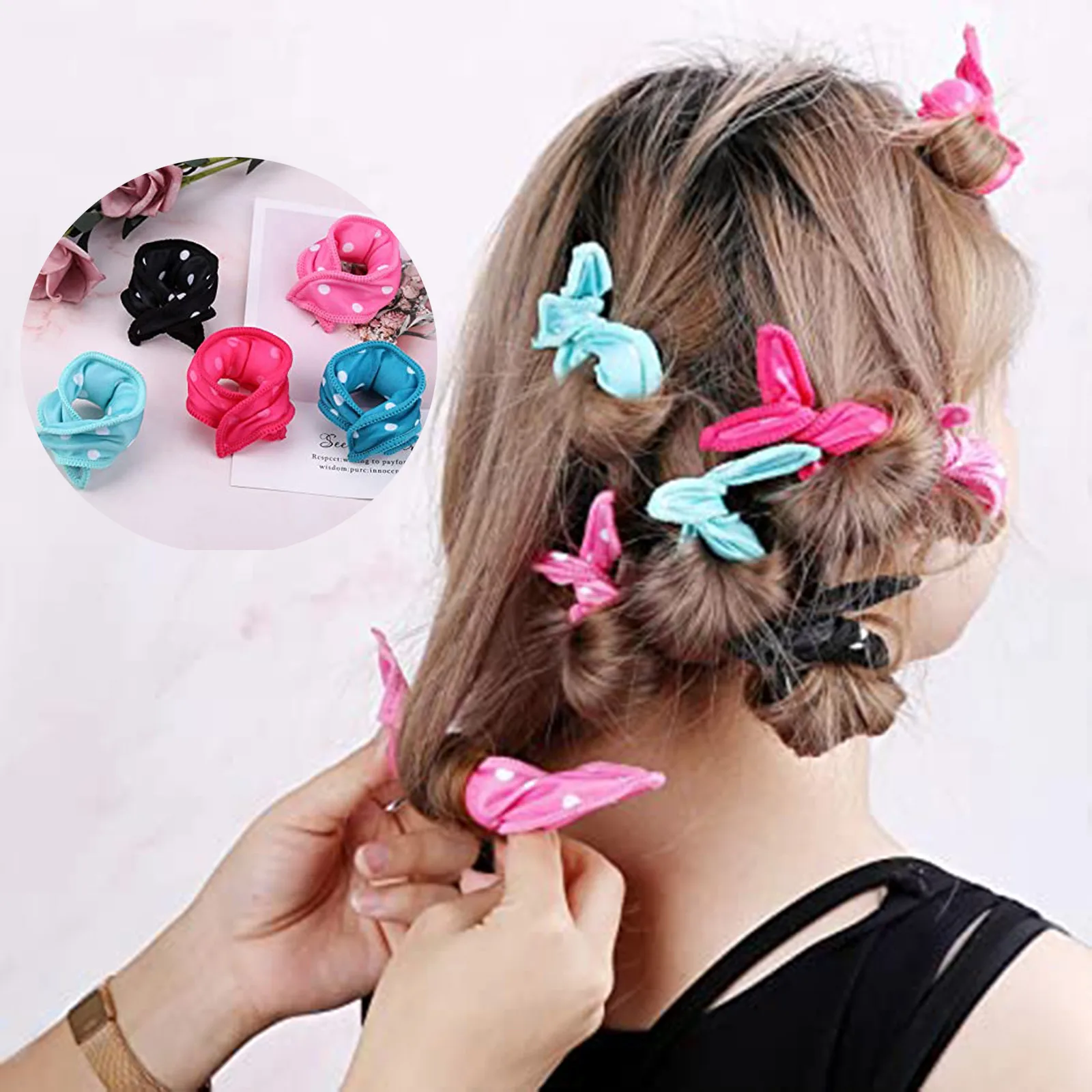 

Korean fashion hairpin Ladies 10PC Polka Dot Hair Curling Pear Flower Head Fabric Curling Iron Girl's curling tools