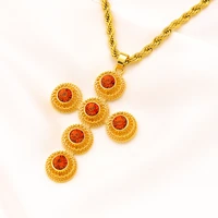exaggerate gold color redbluegreen zircon big cross pendant necklace for women elegant vintage ethiopian africa jewelry gifts