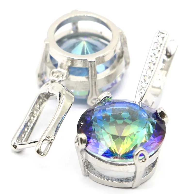 Серьги из серебра с Мистик топазом 32x15 мм SheCrown Created Fire Rainbow CZ подарок для