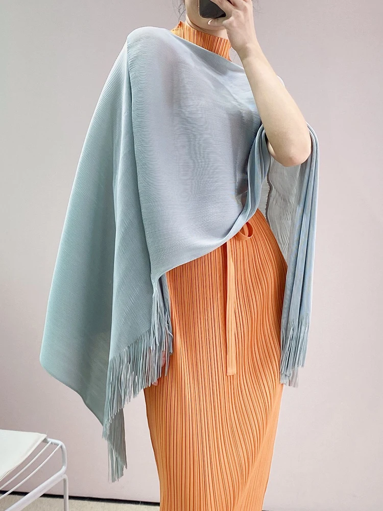 Changpleat Women's Fringed Shawl Miyak fold Fashionable solid color loose casual fairy fluttering high-end cloak top