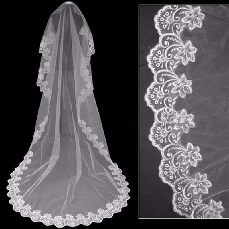 

White Ivory Cathedral Length Lace Edge Bride Wedding Bridal Long Veil 150CM Lacebridevoile