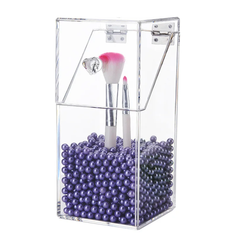 Акриловый ящик для хранения кистей макияжа прозрачный с крышкой пластиковый