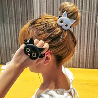 new simple cute black and white kitten girl sweet hair ring tie hair rubber band elastic cartoon acrylic head rope jewelry