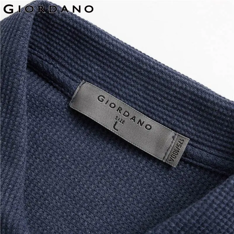 Giordano мужские рубашки поло с вафельным узором, с длинными рукавами, мужские плотные однотонные поло Para Hombre, с разрезом по подолу, Camisa Polo 01019783