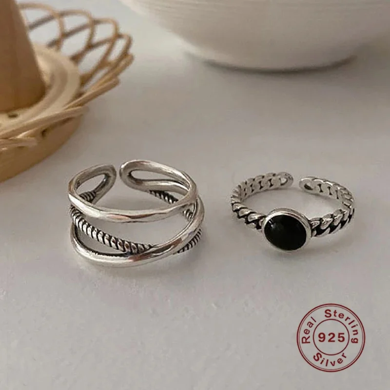 

Trend Minimalist 925 Sterling Silver Chain Rings for Women Couples New Fashion Vintage Handmade Geometric Party Jewelry Gifts