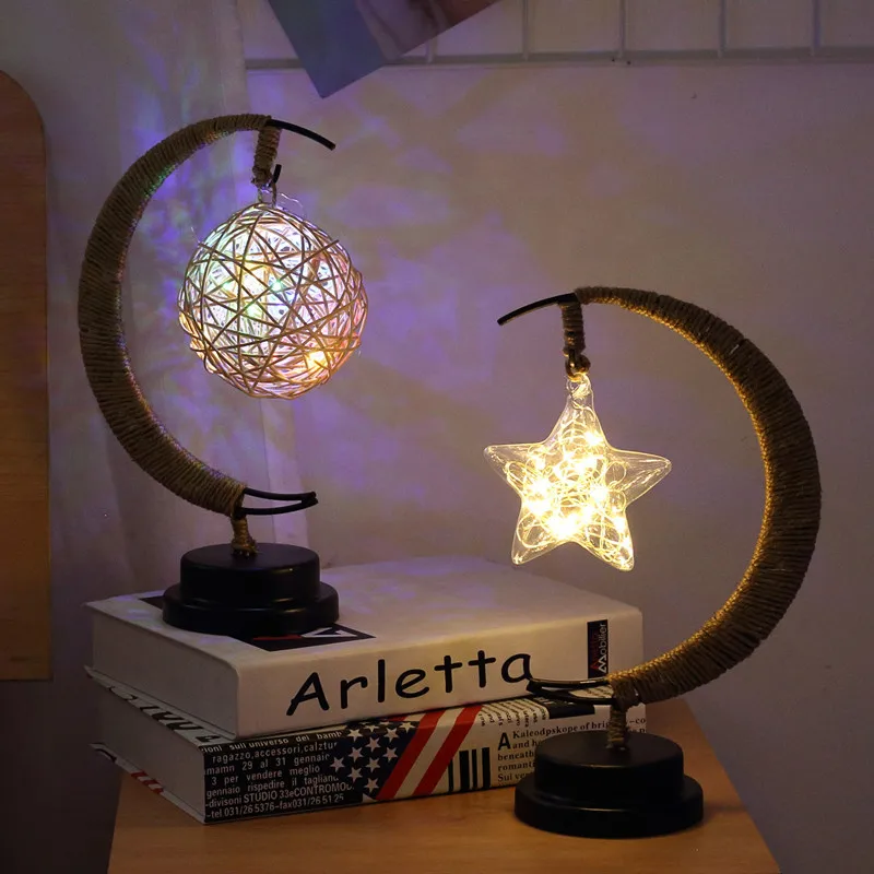 

Star/moon/apple/sepak takraw/luminous Christmas gift handmade twine iron table lamp party room decoration light