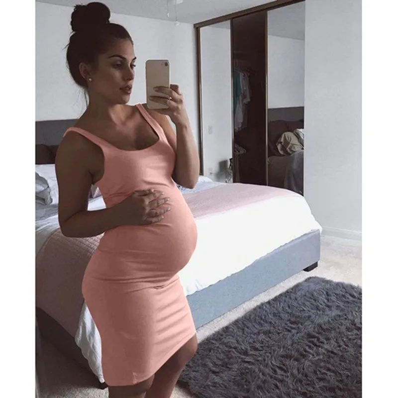 Новинка однотонное платье для беременных с круглым вырезом без рукавов тонкая