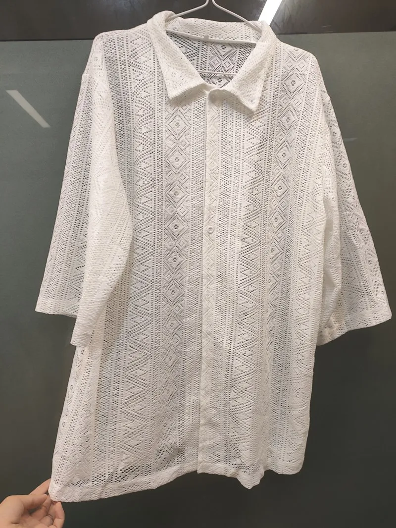 

Men's Clothing 2021 European American Autumn Thin Japanese Cut-out Shirt Lapel Slim Buttoned Shirt Camisas Para Hombre