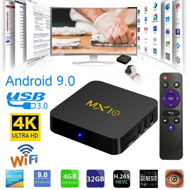 MX10 Smart tv BOX 4 Гб ОЗУ 64 ГБ Android 9 0 RK3328 DDR4 ПЗУ IP Смарт-приставка медиаплеер коробка |