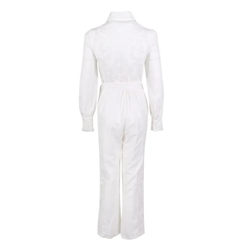 

Tide show new fashion handsome heavy industry embroidery hollow waist tie-up slacks women