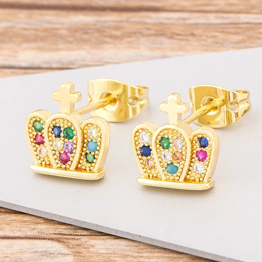 Роскошные Королевские серьги гвоздики золотого цвета медные циркониевые