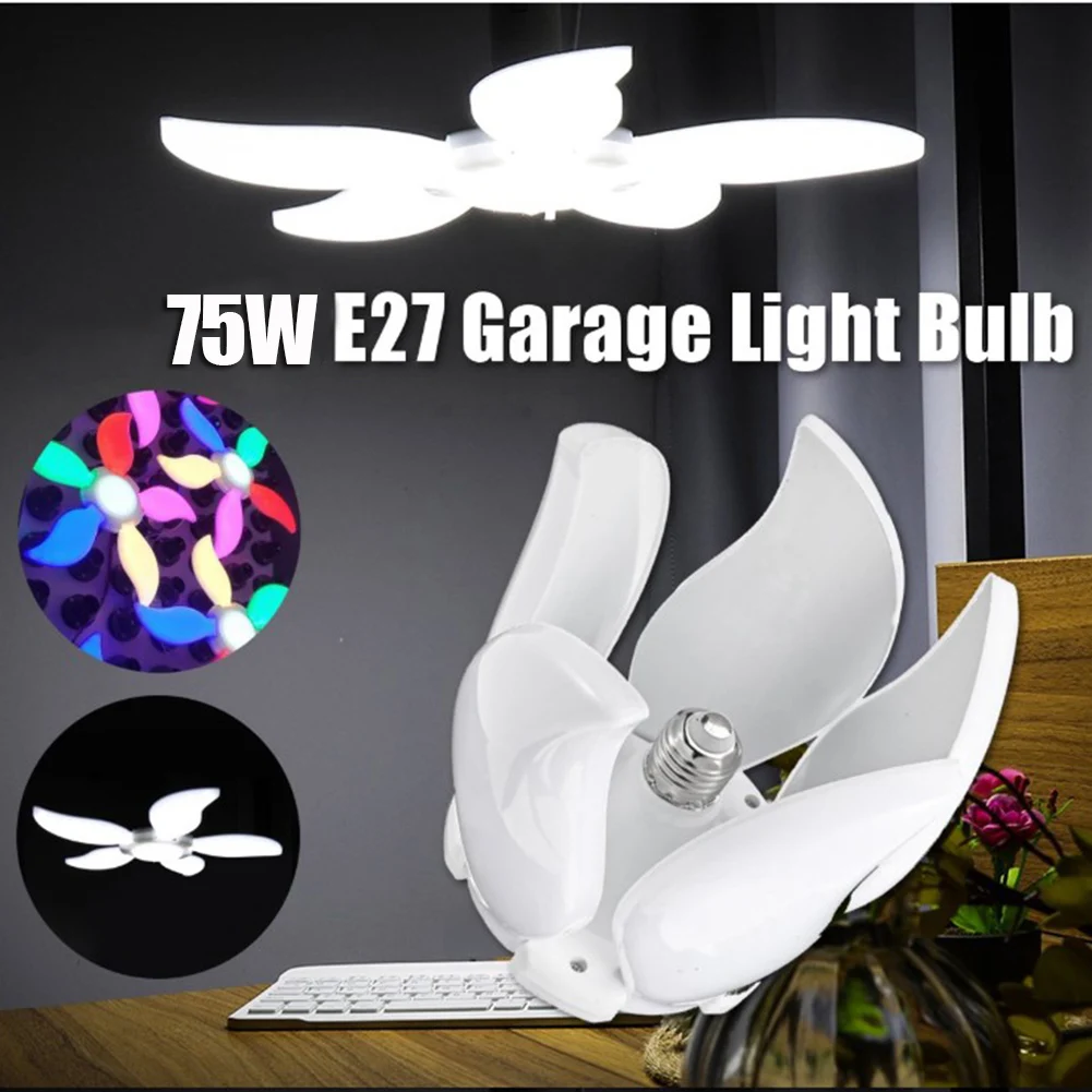 

LED Garage Light Bulbs Deformable 5-Blades Ceiling Fixture Light Foldable Workshop Lamp J99Store