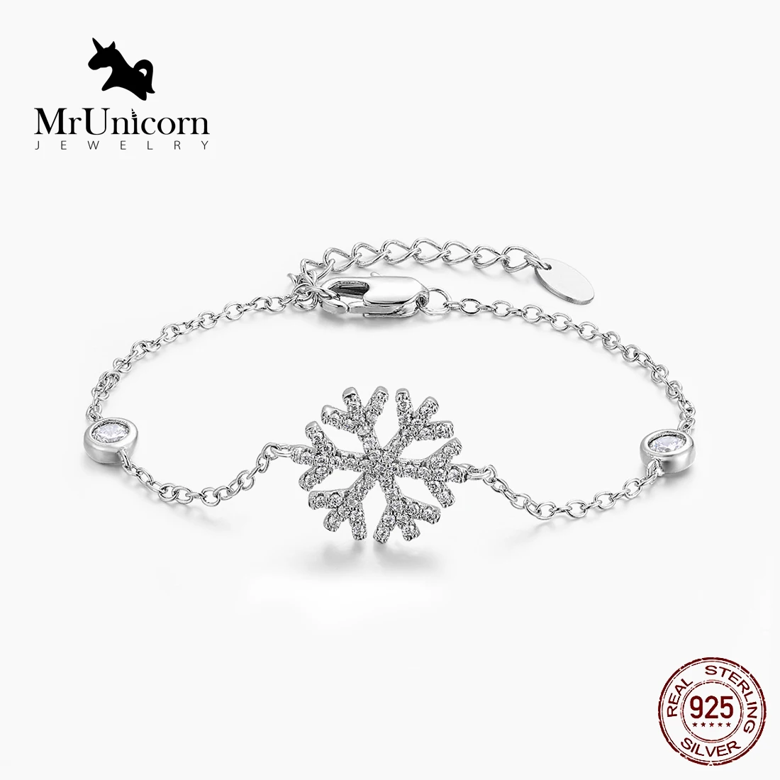 

MrUnicorn S925 Silver snowflake bracelet adjustable sterling silver bracelet for female Valentine's Day gift to girlfriend