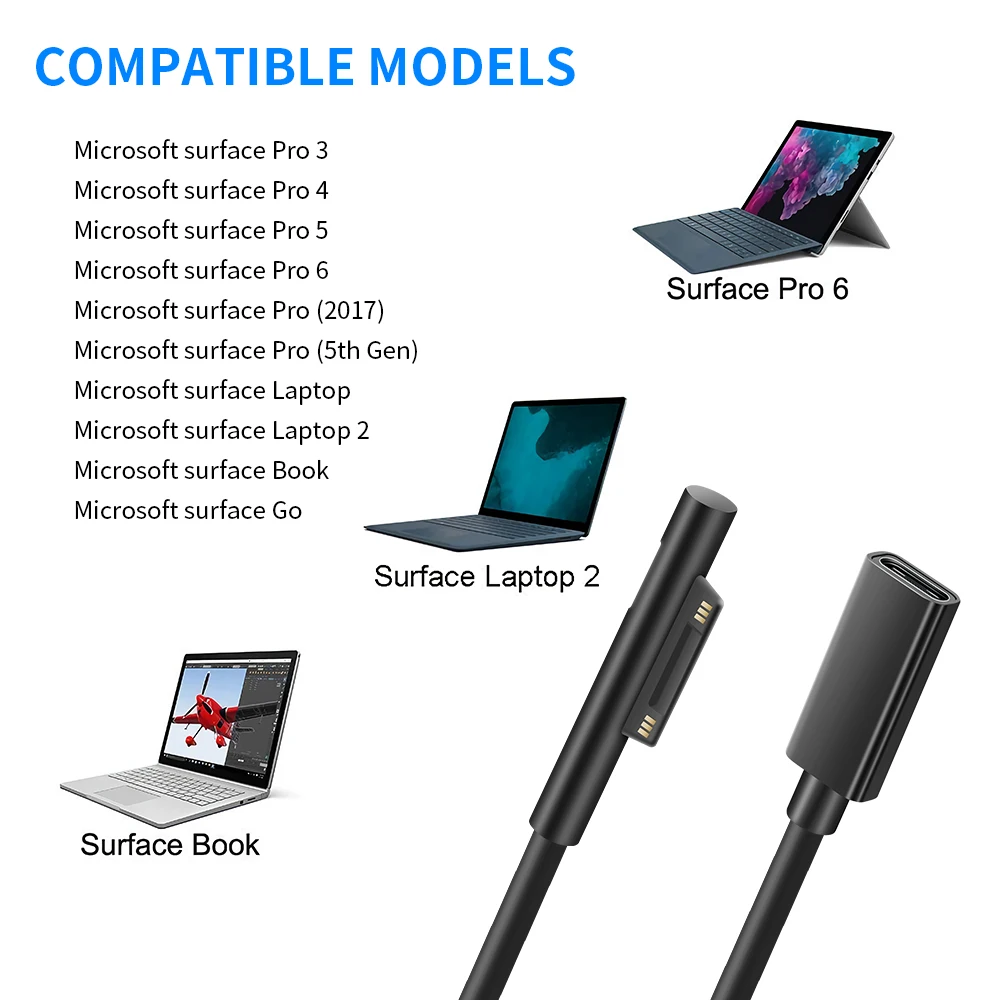 Зарядный кабель PD 15 в USB Type C адаптер переходник для ноутбука Microsoft Surface Pro 7/6/5/4/3/GO/BOOK