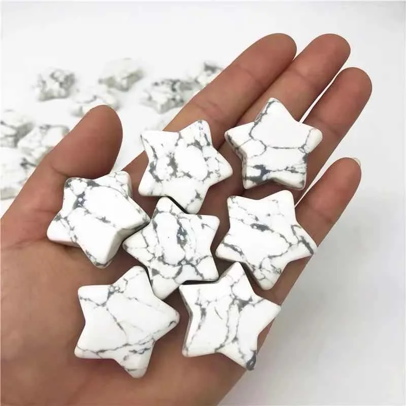 

MOKAGY натуральный белый кристалл Howlite кварцевый пятиконечная звезда 2 шт.