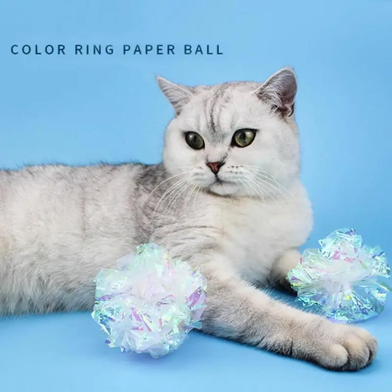 

1 pcs Cat Mylar Crinkle Balls Cat Toy Interactive Sound Ball Big Plastic Balls Crinkle Crackle Ring Paper Kitten Pet Play Toys