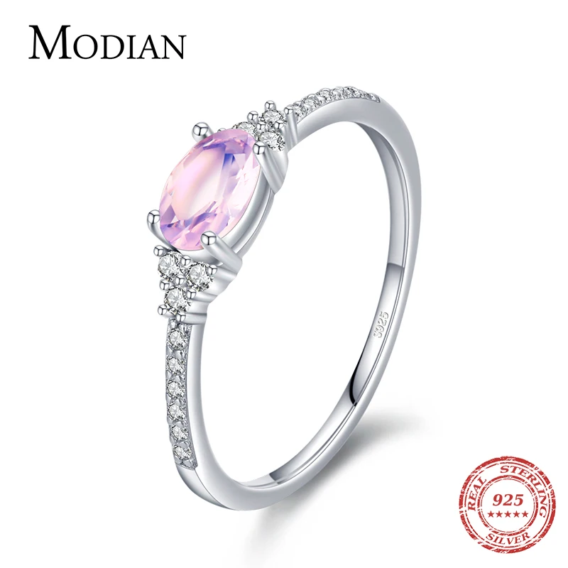 

MODIAN 925 Sterling Silver Pink MoonStone Elegant Stackable Finger Ring Eternity Bands for Women Christmas Gifts Fine Jewelry