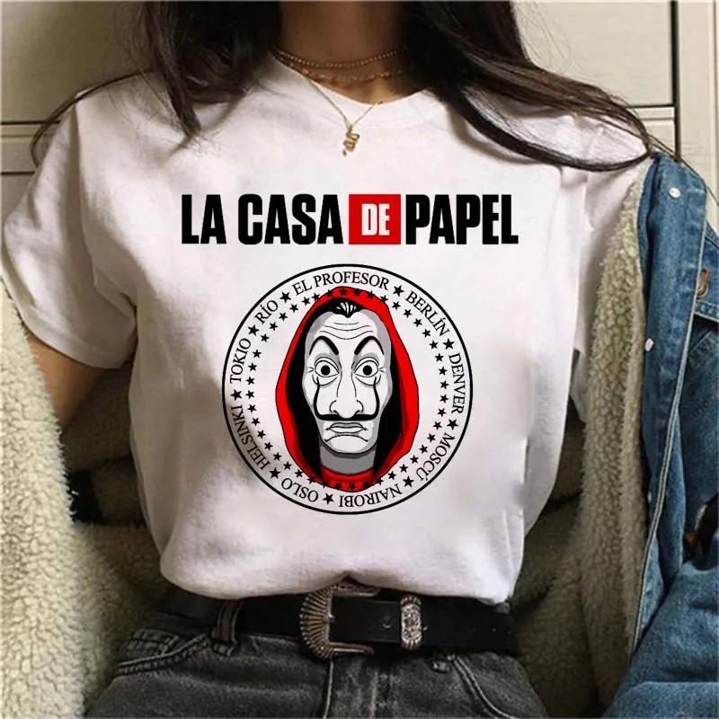 

Women Harajuku BELLA CIAO Letters Print La Casa De Papel T Shirt Short Sleeve Funny Money Heist House of Paper Hip Hop Tops Tee