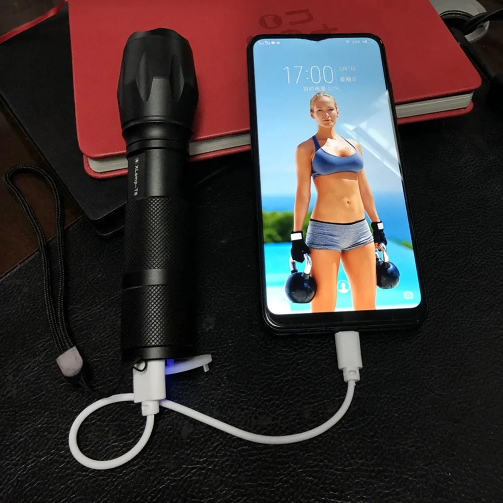 Светодиодный перезаряжаемый фонарик Pocketman XML T6 linterna фонарь USB кабель 18650 батарея