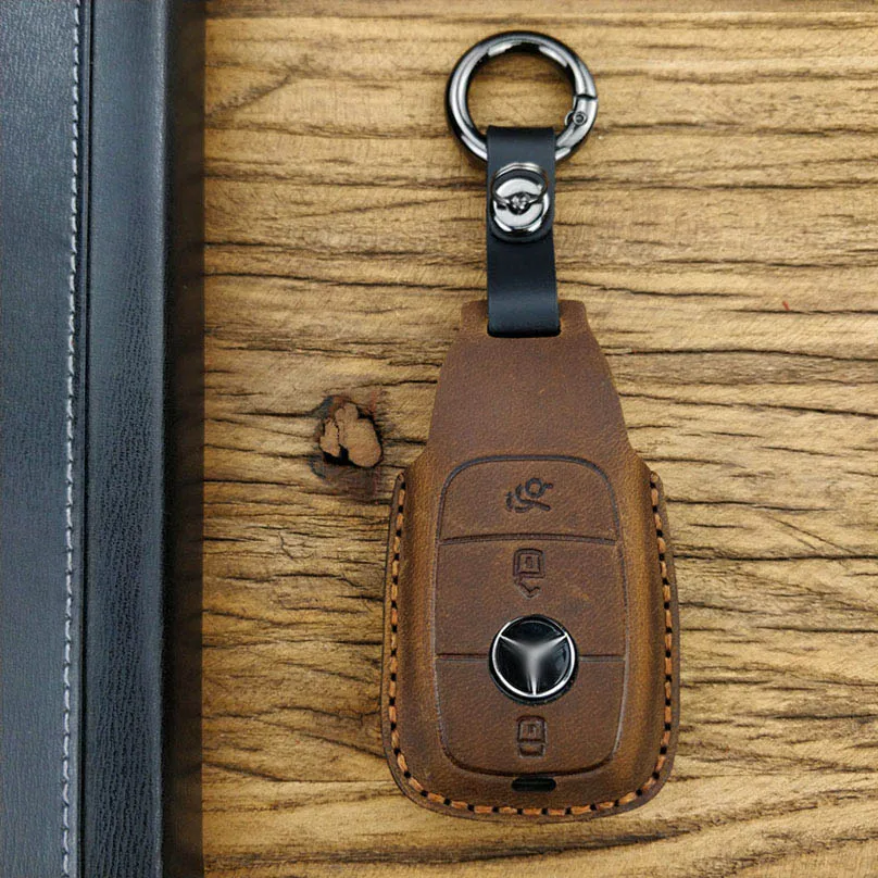 brown Кожаный чехол для ключей автомобиля ручной работы для Mercedes Benz C Class W205 C200 C180 C260 C300 E Class W213 E200 E300 E320 - Название цвета: brown
