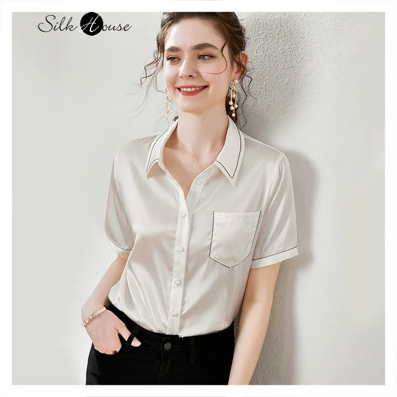 Высококачественная женская одежда 16 момме шелковая рубашка с лацканами Мужская
