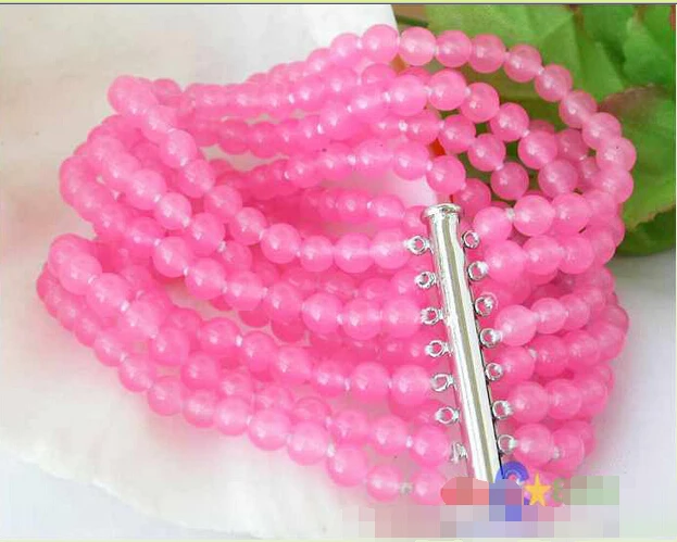 8 нитей &quot6 мм розовый круглый нефритовый браслет из бисера Магнит @ ^ благородный