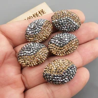 5 pcs oval shape cz pave golden black rhinestone pave beads jewelry findings